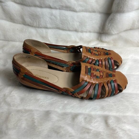 SoftsSpots leather multi color woven slip on sandals size 12M - Picture 1 of 9